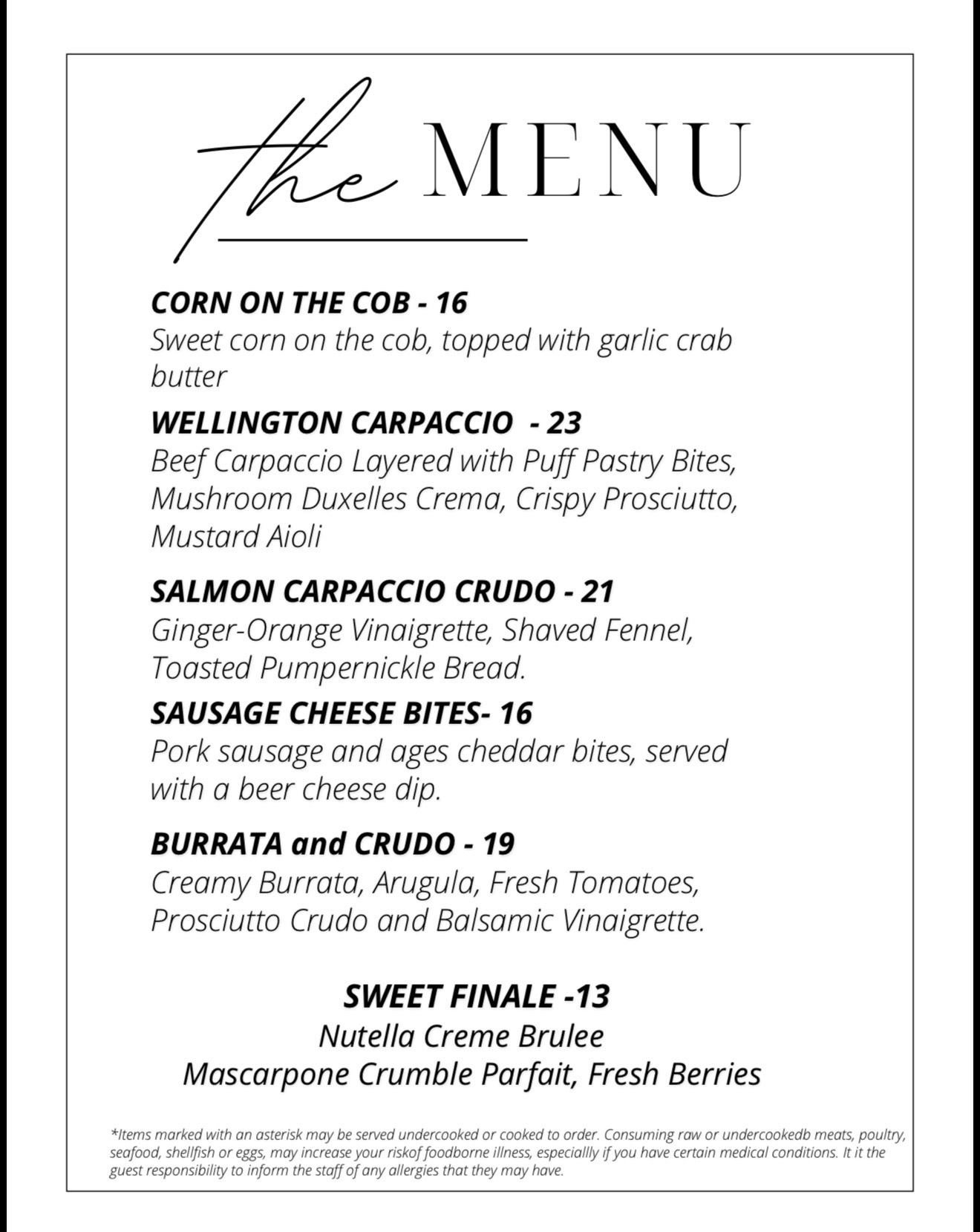 Main Street Social food menu